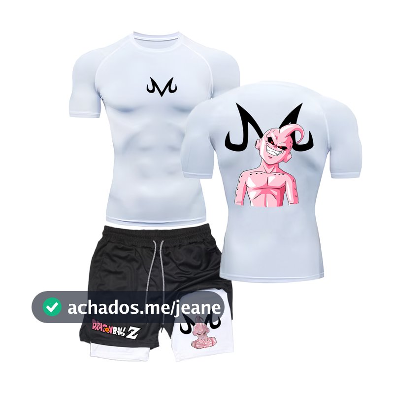 Kit Camiseta Compressão e Short compressão 2 Em 1 majin boo anime manga geek otaku slim