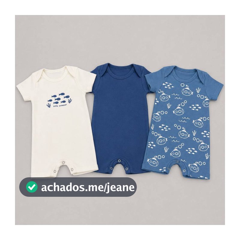 Kit 3 Romper Minimalista Macacão Infantil Liso Estampado Manga Curta