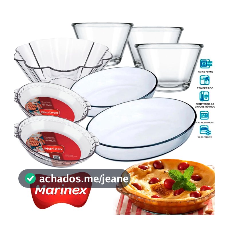 Conjunto Jogo de Travessas 5 Peças Assadeira Marinex Vidro Temperado Vai ao Forno Decorações