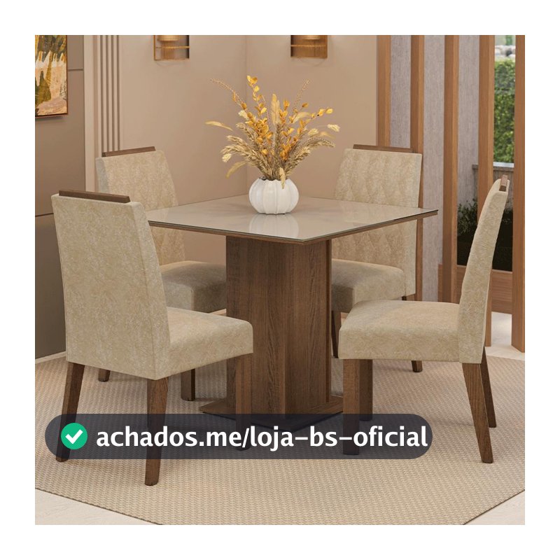 Conjunto Sala de Jantar Tampo de Vidro 4 Cadeiras Capri Madesa