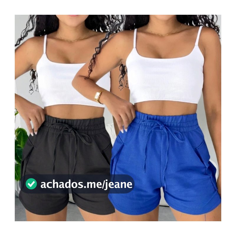 Kit 2 Peças Short Feminino Cargo Moletom Moletinho  Confortável