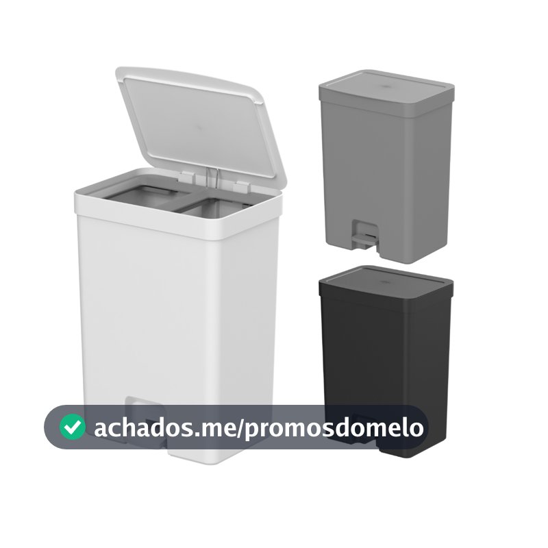 Lixeira Ou Trium Com Pedal 30 litros Preta/Branca/Chumbo Com Duplo Compartimento