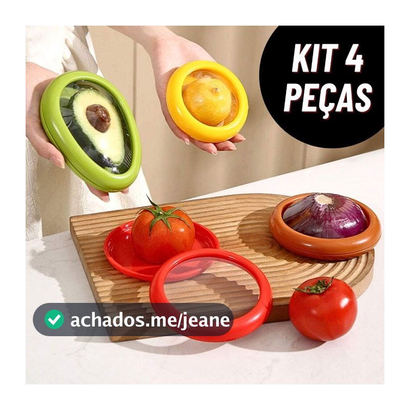 Kit 4 Caixas de Silicone Armazenamento Frutas Legumes Reutilizável Mantém Cebola Abacate Frescos