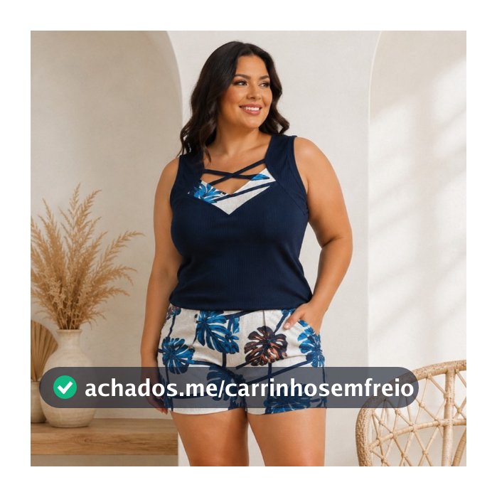 Conjuntinho Feminino Plus Size Short e Blusa Roupas Femininas Conjunto Blusinha de Alcinha M-G-GG