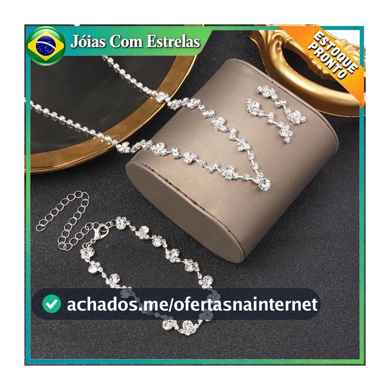 Conjunto de joias de cristal 3 em 1 colar pulseira e brincos de diamantes brilhantes perfeito para casamentos