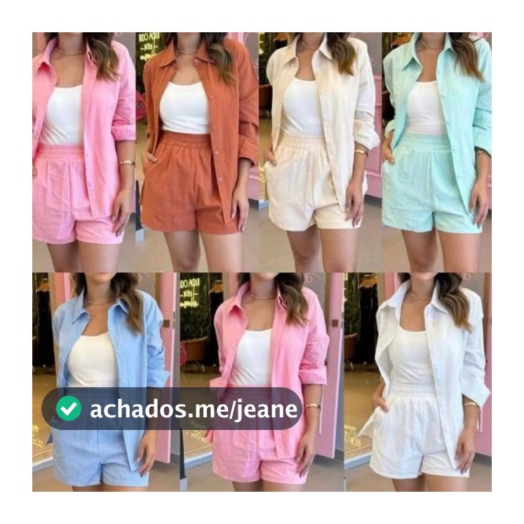Conjunto Feminino Em Linho De 2 Peças Short E Camisa De Linho Com Elastico Na Cintura Casual Elegante 788