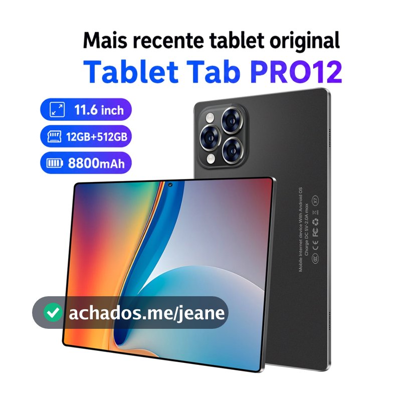 Tablet Pro12 5G Android 12GB RAM 512GB Memória Grande Tela 11.6 IPS Com Chip LTE Teclado Mouse