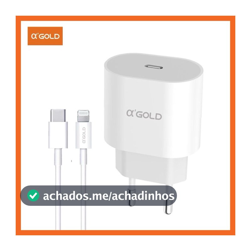 Carregador IPhone Kit Fonte e Cabo Turbo 30w Tipo C p/ Lightning e  Tipo C p/ Tipo C A´Gold PRO