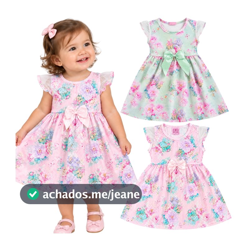 Vestido Infantil Menina Floral com Laço na Cintura e Manga de Tule Tamanho 1-2-3 | Vestido Bebe | Roupa Infantil Menina