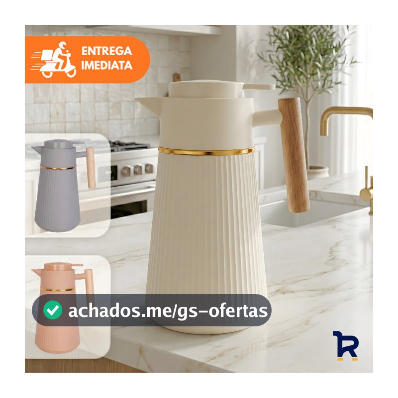 Garrafa Térmica Café Berlim 1L Luxo Dourada Cabo de Madeira Cafeteira Chá Água Decorativo Mesa Posta