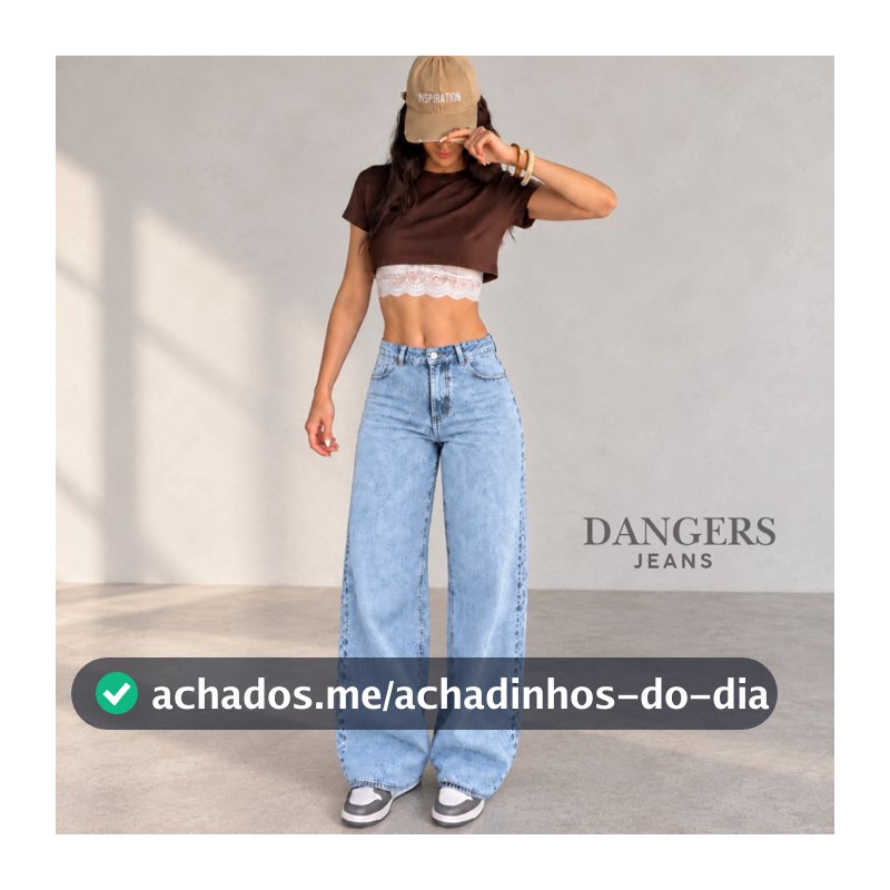 Calça Jeans Feminina Wide Leg Marmorizada Cintura Alta Sem Lycra