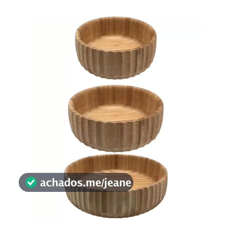 Bowl Canelado de Bambu Oikos - Kit com 3 pçs - Tigela, Saladeira, pote bambu
