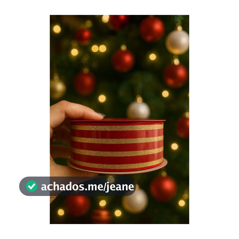 Fita Natalina Aramada para Laço de Arvore de Natal 40mm rolo 10y
