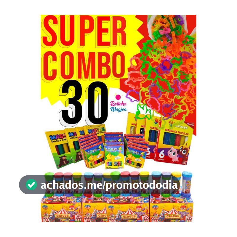 30 Caixa Massinha Modelar + 30 Bolha de Sabao+ 30 Cortador Molde Kit Lembrancinha Aniversario Prenda