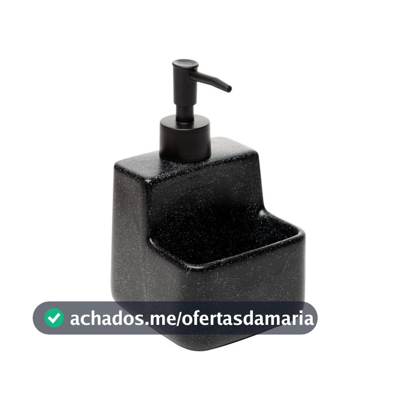 Porta Detergente Líquido com Suporte para Esponja 360ml Lyor Granilite Preto Cerâmica