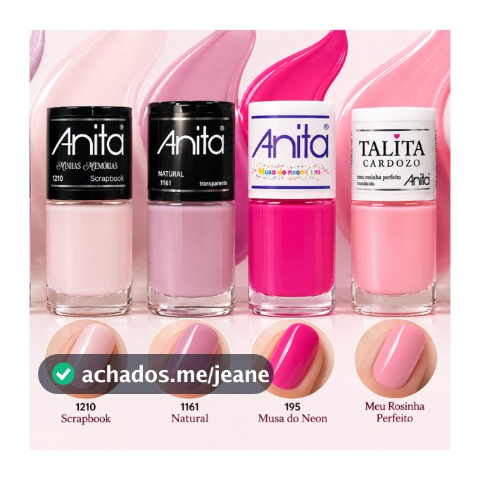 Kit 6 Esmaltes Anita Tons de Rosa Pink Cremoso e Perolado