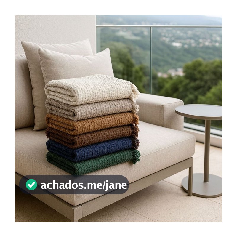 Manta de Sofá Piquet Solteiro 100% Algodão com Franjas – 1,50x2,10m | Decorativa Grande Estilo Boho Top