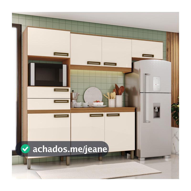 Cozinha Compacta 4 peças com Aéreo Geladeira Zoey Casa 812