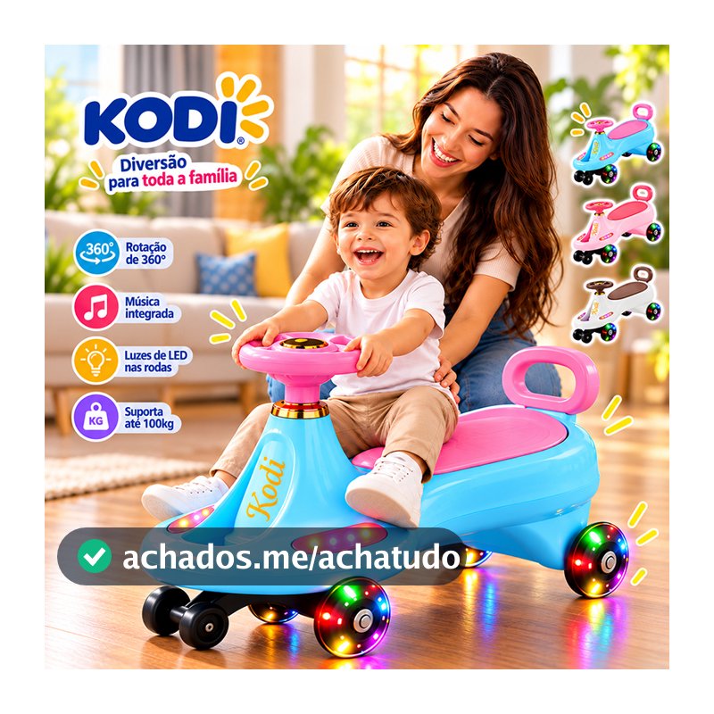Carrinho Rolimã Super Car Passeio Infantil Com LED, Música, Volante e Suporte a 100kg Menino Menina Andador Cores P23