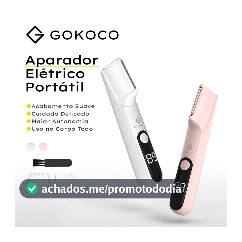 GOKOCO Aparador Feminino Depilador Elétrico Corporal Recarregável USB Tipo-C para Pernas Axilas e Corpo com Visor LED