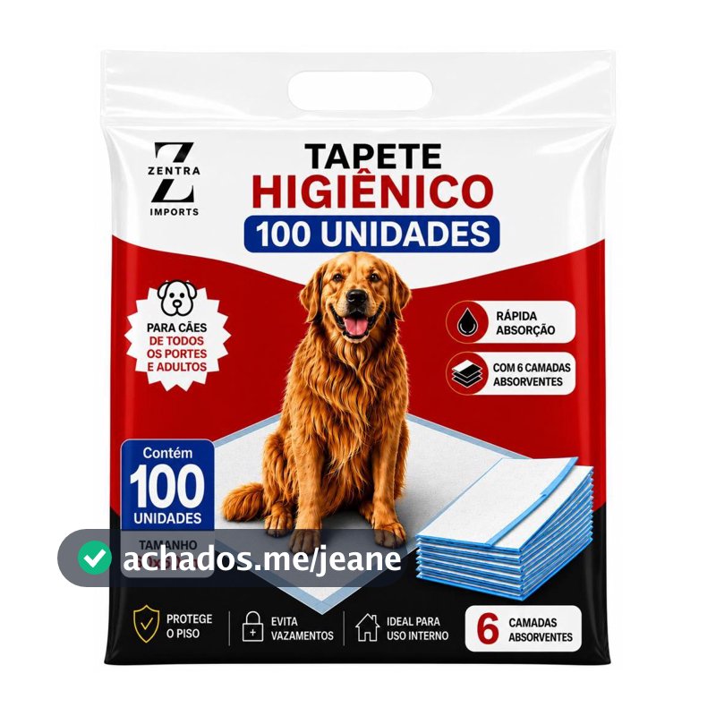 Tapete Higiênico Descartável para Cachorro 100 Uni 60x60 cm - Fralda Pet Xixi Cão 6 Camadas