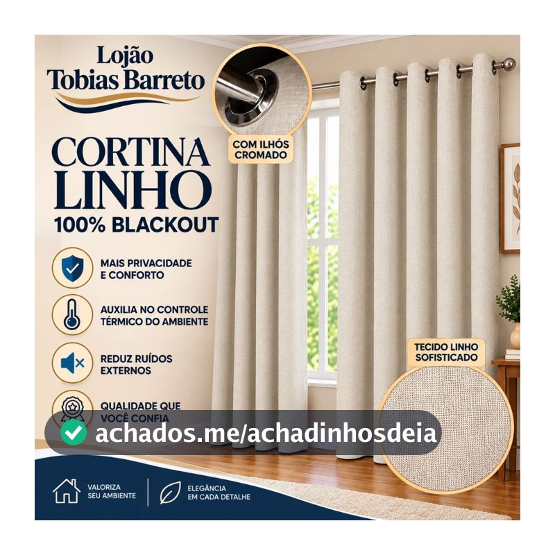 Cortina Tecido Linho 100% Blackout Janela; Sala; Quarto Belíssima