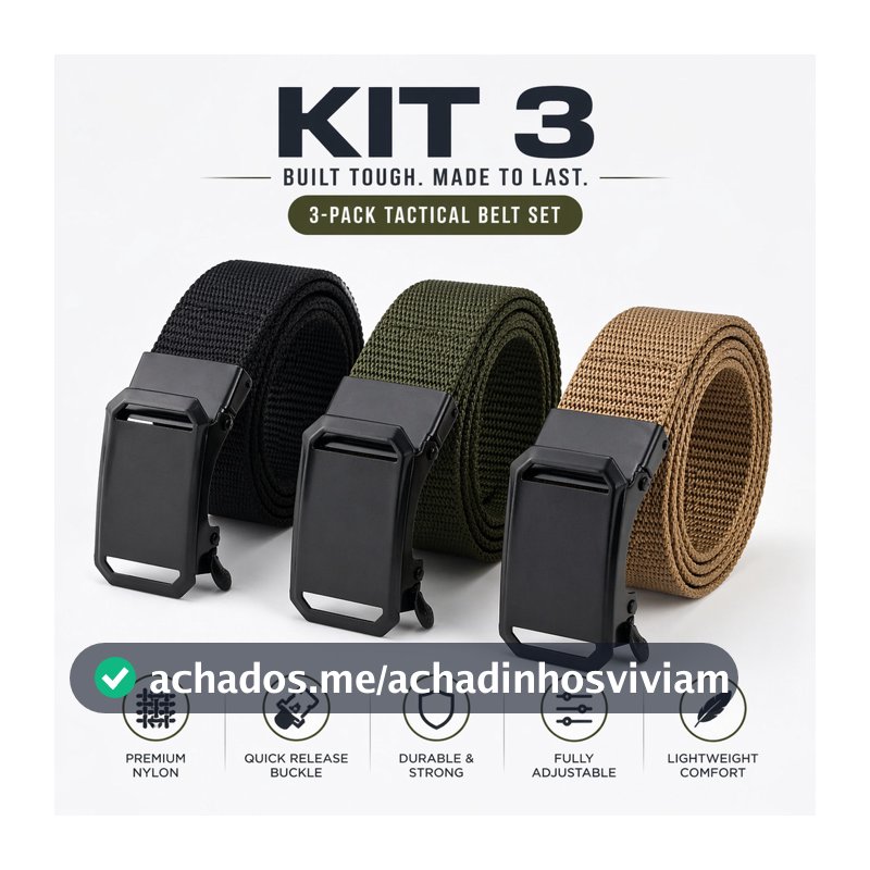 Kit 3 Cinto Tático de Nylon 4cm com Fivela de Engate Rápido Ajustável