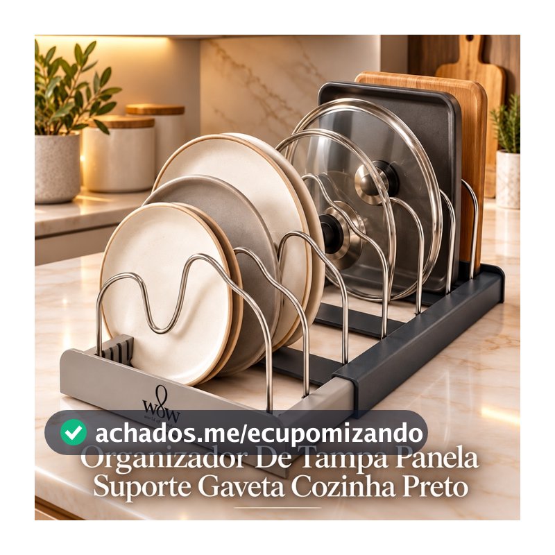 Organizador De Tampa Panela Suporte Gaveta Cozinha Preto