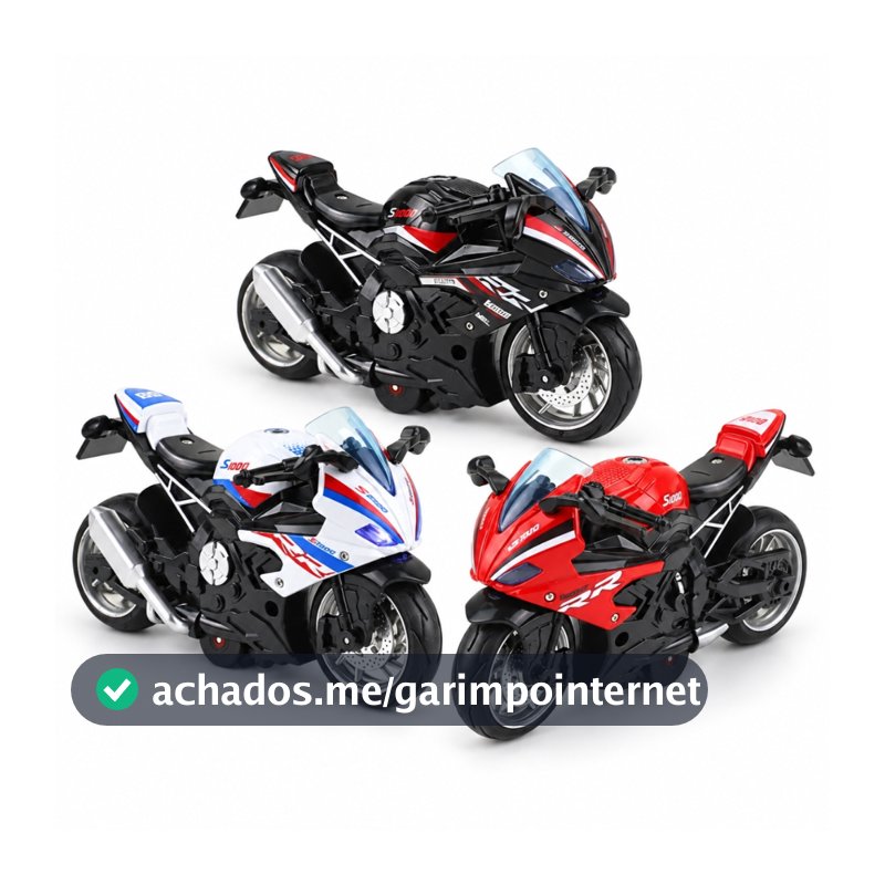 Brinquedo Moto de Ferro Esportiva Com Fricção Luz e Som 1 Peça