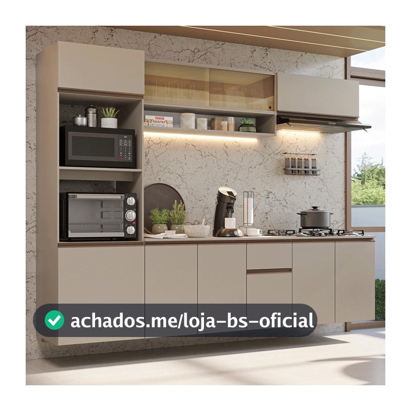 Armário de Cozinha Completa 260 cm Suspenso Crema Nice Madesa 14