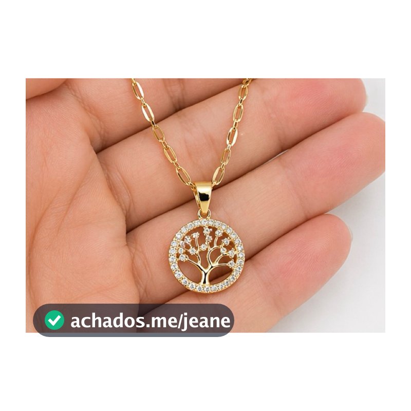 Colar Feminino Árvore da Vida Cravejado Zircônias Aço Inoxidável 316L 45cm Banhado Dourado