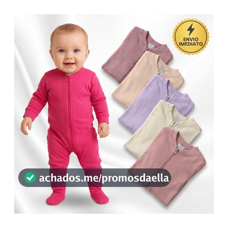 Kit 5 Macacão Menina Liso Bebê Algodão Zíper Vira Pé Inverno Infantil Macio Macacões
