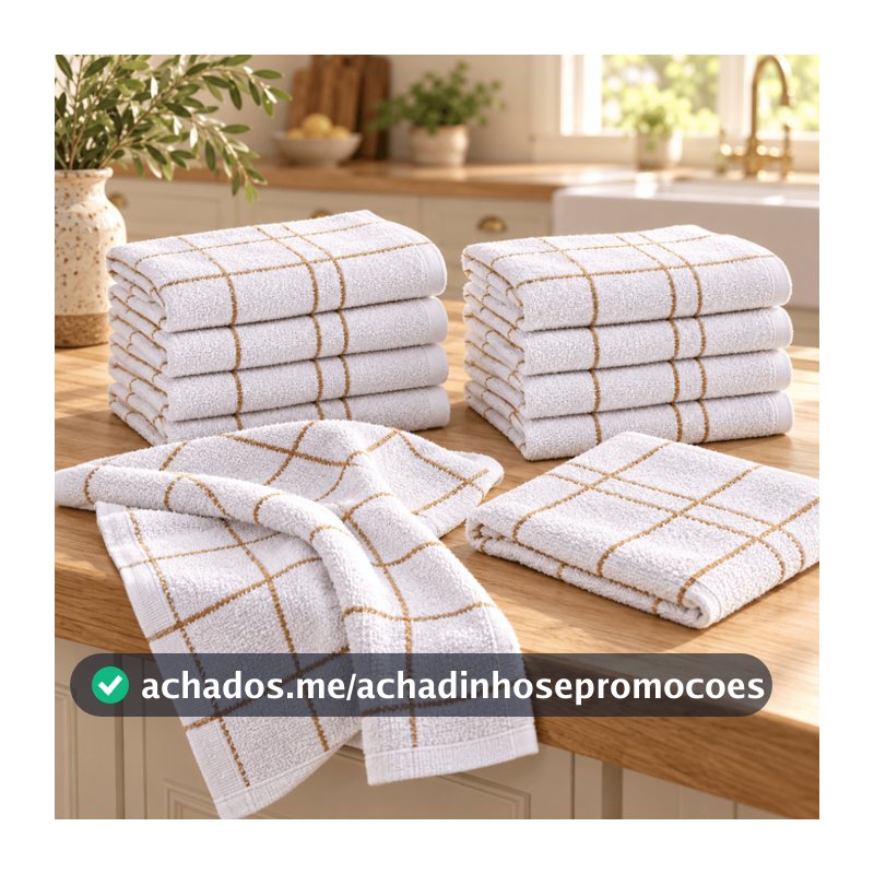 10 Toalhas Copa Cozinha Pano Prato Algodão Grande Branco Xadrez Laune Haus
