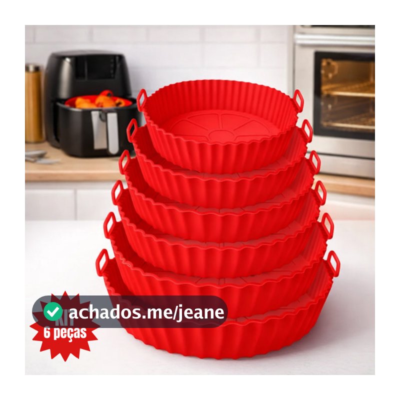 Kit 6 Forma de Silicone para Fritadeira Air Fryer com Alça Antiaderente Cozinha