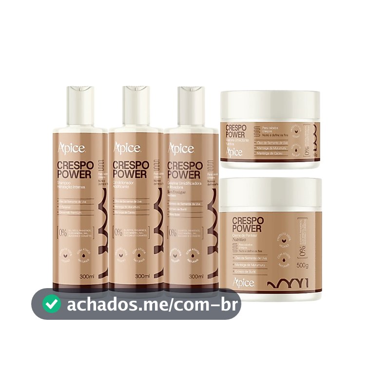 Kit Apice Crespo Power 300ml: Shampoo Condicionador Gelatina Ativadora Máscara Creme de Pentear