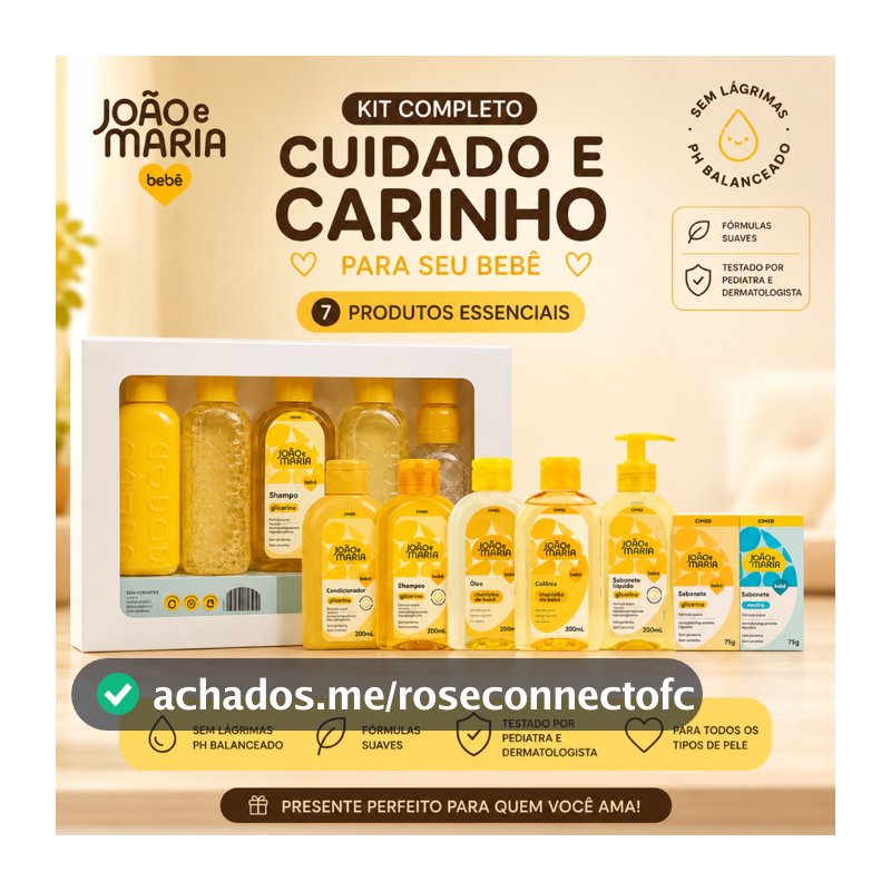 Kit Banho Bebê João e Maria Cimed 7 Itens Presente Completo Higiene Infantil
