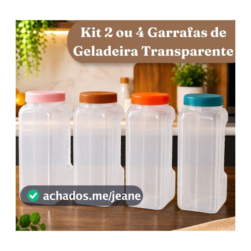 Kit 2 ou 4 Garrafas Organizadoras 2L para Geladeira Transparentes | Tampa Rosqueável | Livre de BPA