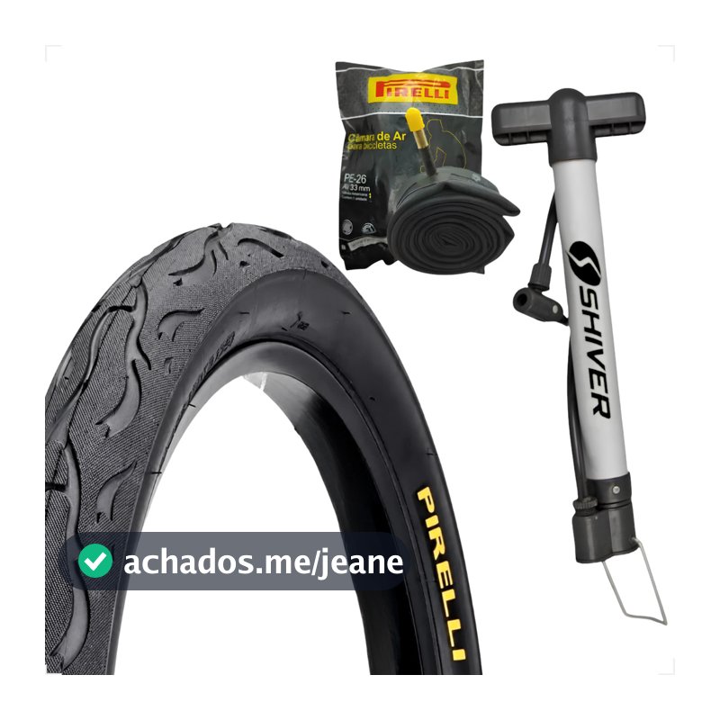 Pneu Bicicleta Pirelli Tornado Beta Flame Balão Aro 26 x 2.125 + Camara Pirelli + Brinde Bomba de ar