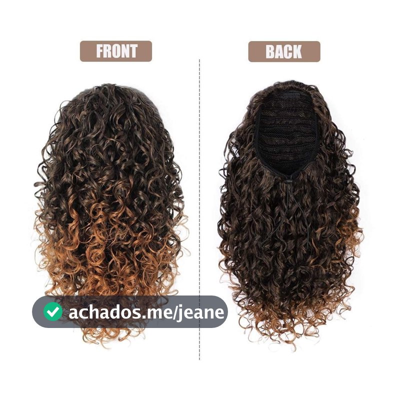 Peruca de Cabelo Humano Cacheado com Rabo de Cavalo Elástico Fibra Química para Mulheres MAHV FGX1
