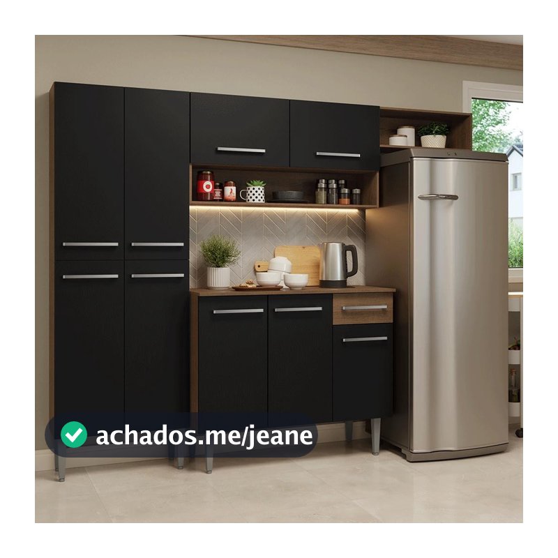 Armário de Cozinha Completa 229cm Rustic/Preto Emilly Madesa 016