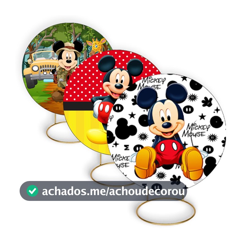 Capa Tecido Painel Redondo 50cm Sublimado Veste Fácil Elástico Decoração Festa Mickey