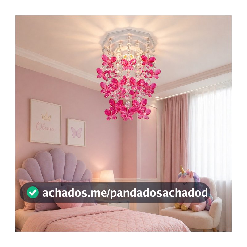 Luminária para Quarto Infantil Feminino Lustre Quartinho de Bebê Tema Borboletas Rosa Plafon Iluminação Decorativa