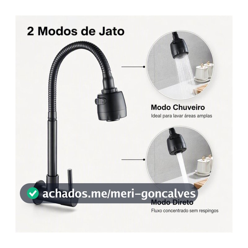 Torneira Inox  Prata/Preto Com Chuveiro Com Rotação De 360° Cozinha Luxo Parede Promoção