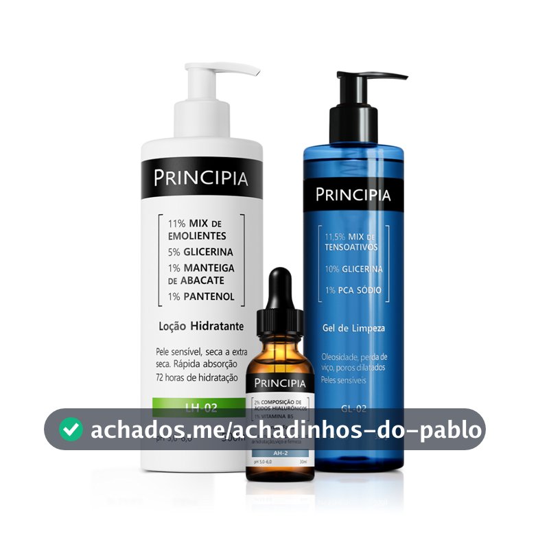 Principia Kit Limpeza e Hidratação c/ Loção Hidratante Corporal LH-02 + Sérum Hialurônicos AH-02 + Gel de Limpeza GL-02