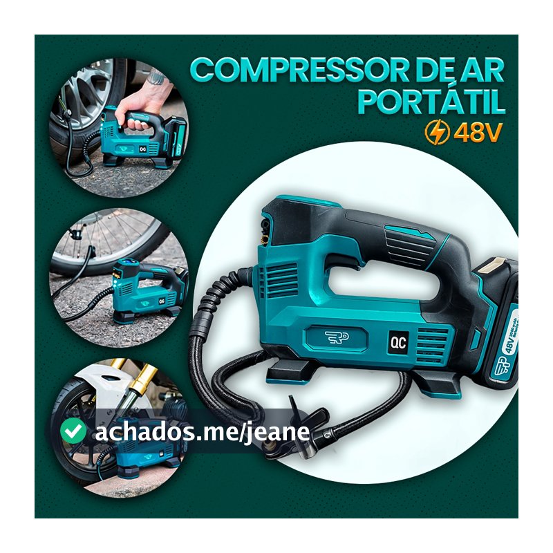 Compressor de Ar Bomba Elétrica Portátil Sem Fio 48V Calibrador Regulador Digital 120 PSI 2 Baterias