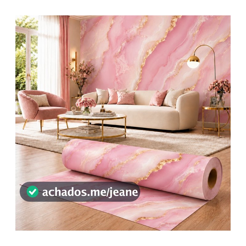 Papel de Parede Adesivo Marmorizado Rosa Dourado Mármore Lavável Autocolante Decoração Sala Quarto