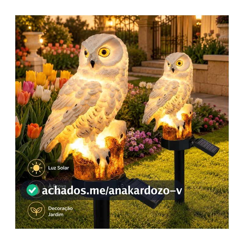Luminaria Solar De Jardim Com Formato De Coruja Solar/LED Para Ambientes Externos À Prova D'água