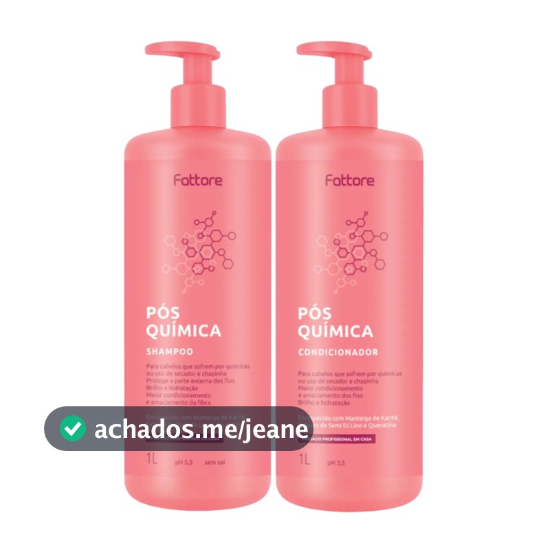 Kit Pós-Química Fattore 1L Shampoo + Condicionador. Reconstrução Cabelos Danificados