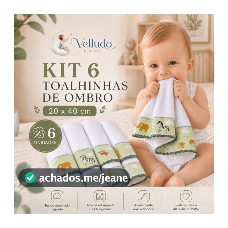 Kit 6 Toalhas de Ombro Bebê Babete Pano de Boca 20x40cm Atoalhado Felpudo Overlocado Estampas Variadas