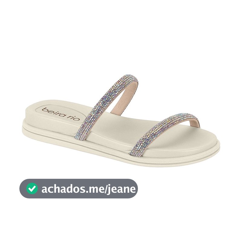 Sandália Beira Rio Feminina 8488.105  Rasteira Tiras Strass Com Brilho Confortável ORIGINAL